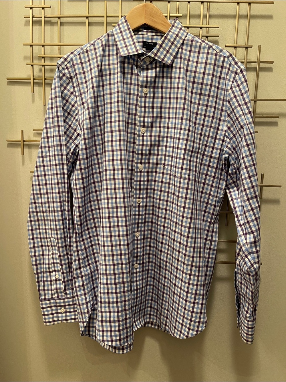 J. Crew Men's Multicolor Check Dress Shirt in Blue and Purple